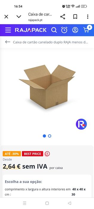 Caixa de cartão canelado duplo RAJA 40x40x30 cm, Nova