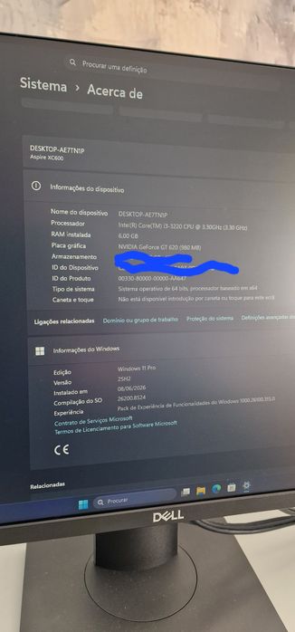 Acer xc600 - i3/6GB/128+500GB Windows Pro e office vitalício
