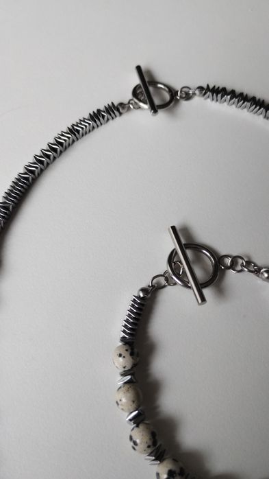 Komplet biżuterii jaspis dalmatyński stal chirurgiczna hematyt