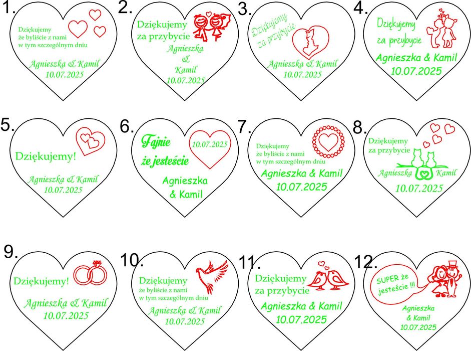 Podziękowanie dla gości weselnych magnes ślub 8x7,4cm imiona data