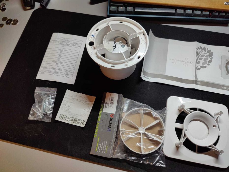 Wentylator łazienkowy FI100 cichy 26dB 82m3/h biały + gratis zawór