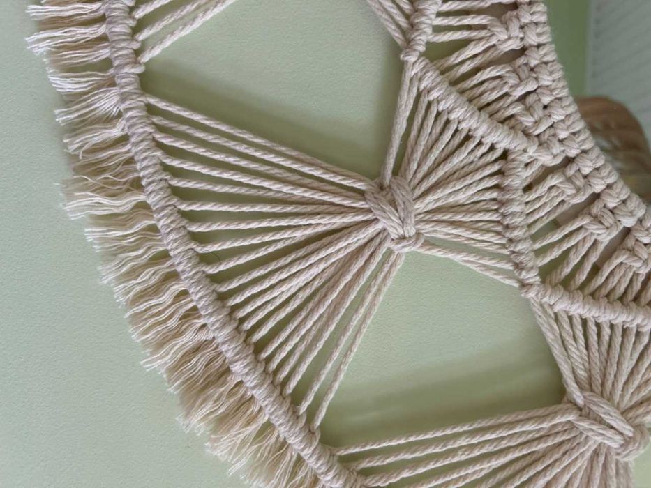 Lustro okrągłe z plecionką boho makrama 65 cm wiszące dekoracja