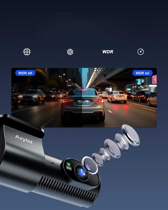 Wideorejestrator Samochodowy Avylet A4 4K Wi-Fi GPS Zestaw Przód Tył
