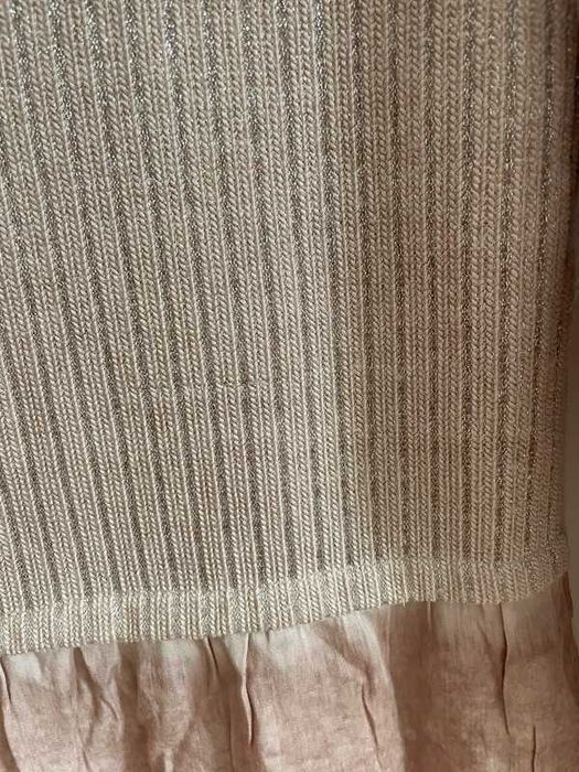 sweter sweterek z koszulą 38 M 40 L pudrowy róż beż srebrna nitka