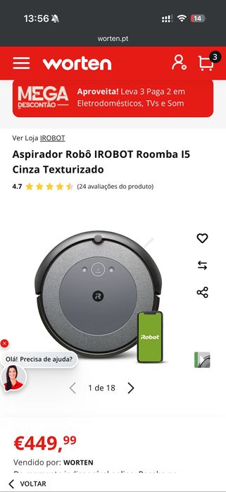 Aspirador Aspira e Lava Romba Irobot i5