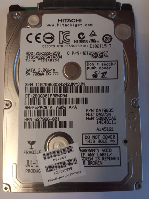 Жорсткі диски HDD 2,5" Toshiba 200 Гб , Hitachi 250Гб, Seagate 320Гб