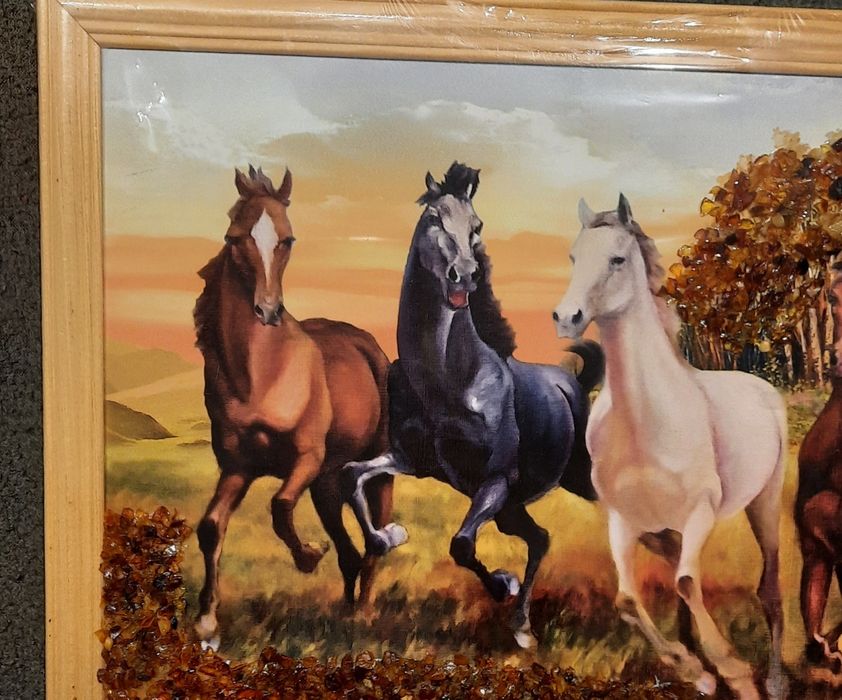 Obraz - bursztyn - konie.