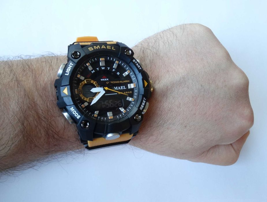 Zegarek pomarańczowy Smael analogowo cyfrowy sportowy wojskowy WR50