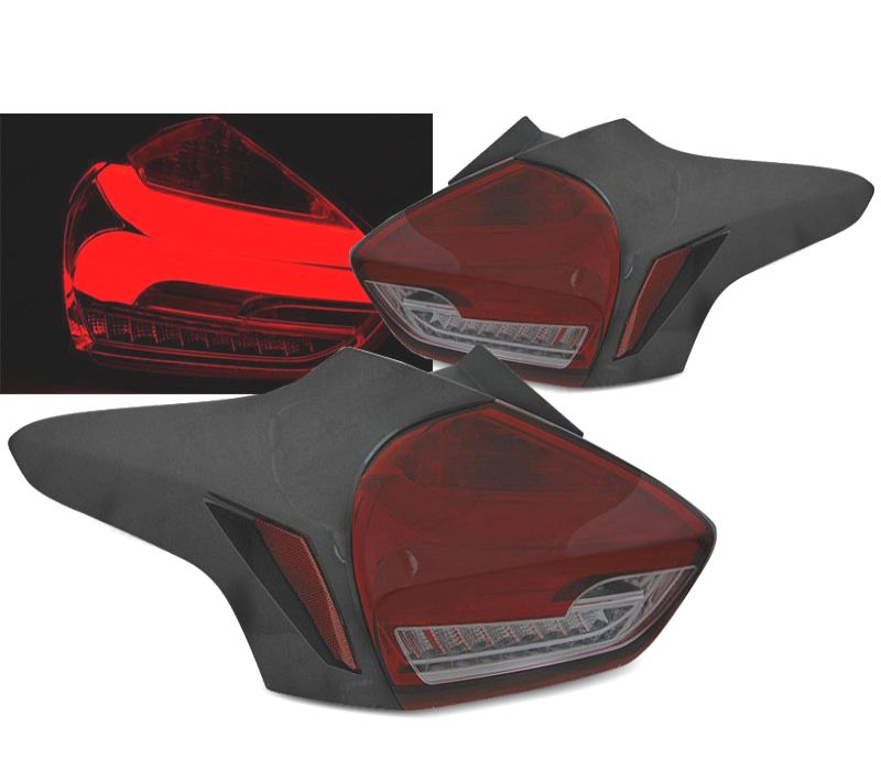 CONJUNTO DE FAROLINS PARA FORD FOCUS 3 HATCHBACK 15-18 LED BAR SEQ LEDS COM INDICADORES DINÂMICOS VERMELHO FUMADO