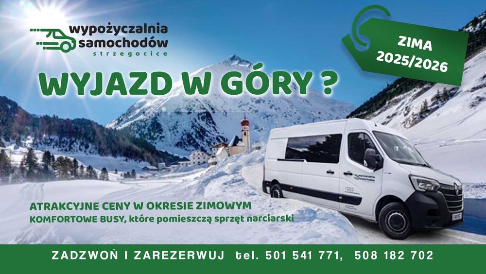 Wypożyczalnia busów Wynajem busa 9 osobowy Trafic WAKACJE FERIE ZIMA