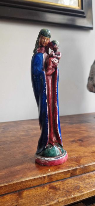 Rzeźba figura sakralna Madonna Maryja Jezus numerowana antyk