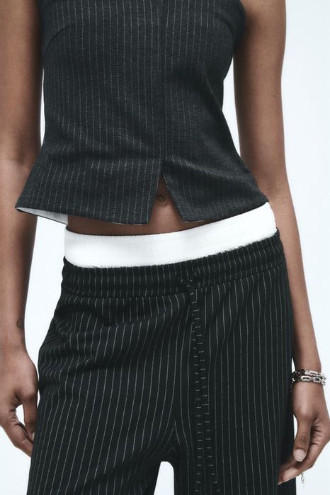 Штани в дрібну смужку zara з подвійним поясом