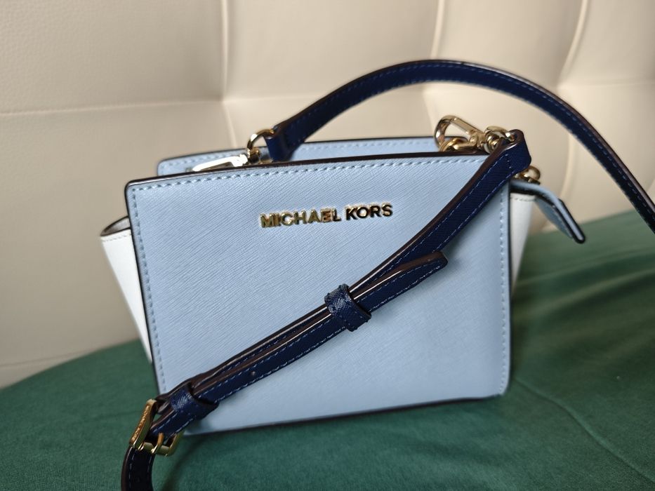Mala Michael Kors Selma Mini - Couro Saffiano Azul/Branco ( Original)