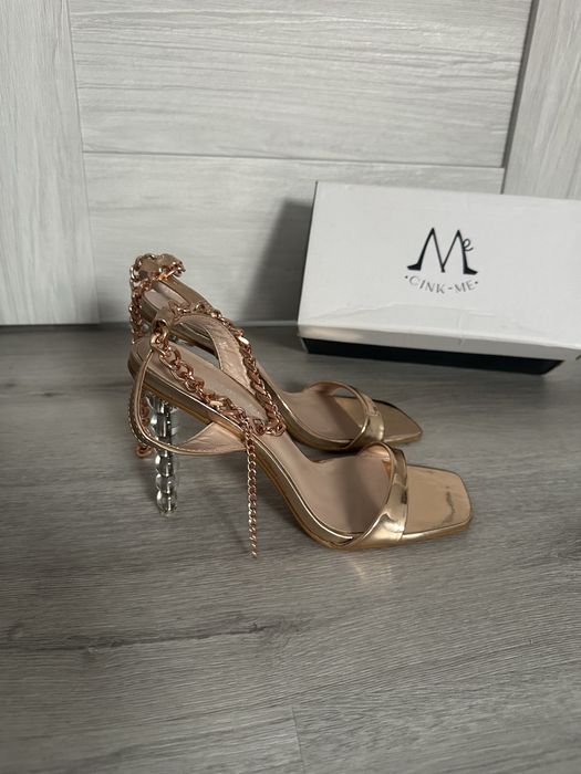Sandały na szpilce złote, szpilki złote, szpilki rozmiar 39