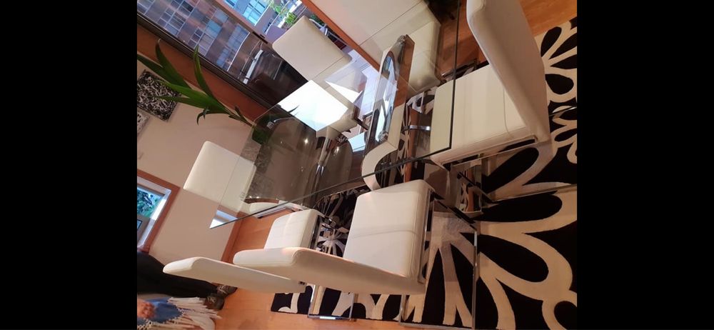 Vendo mesa de sala em inox + 6 cadeiras