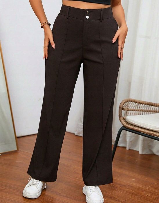 Spodnie Na Kant Elastyczna Talia Czarne Shein Xxl