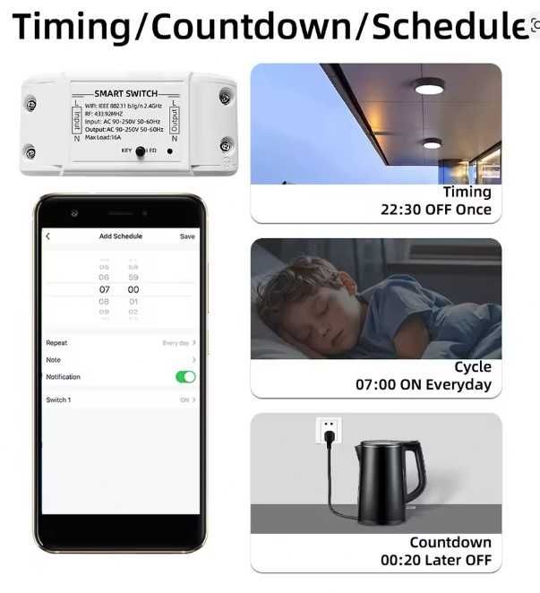 Interruptor Inteligente Wi-Fi Tuya Smart Life16A com Suporte RF 433MHZ