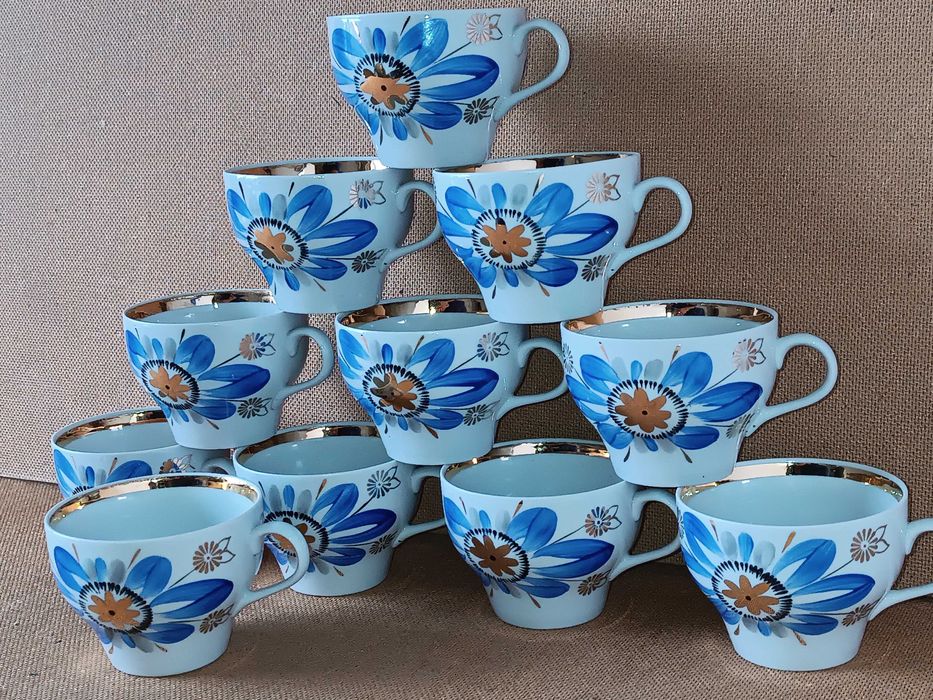 Чашка кераміка позолота синя квітка Баранівка порцеляна вінтаж ретро