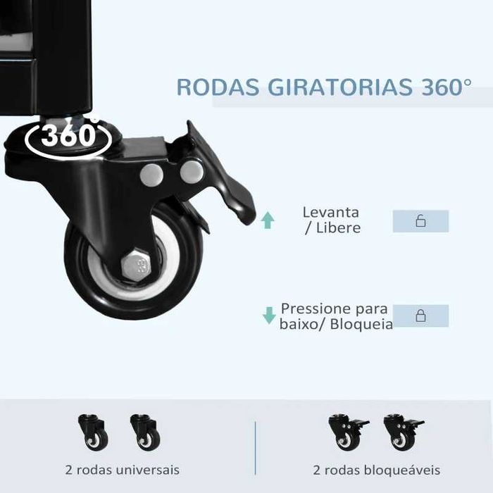 Gaiola de Metal c/rodas para Cães de Grande porte - 92x62x75cm - Preto