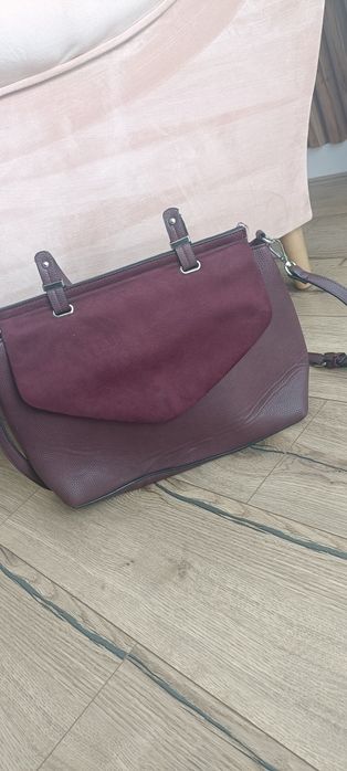 Torebka bordowa New Look A4 welur wisniowa listonoszka