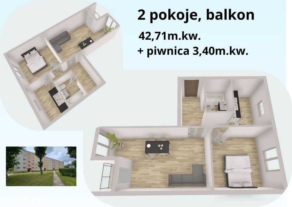 2 pokoje blisko centrum  Bażyńskiego 42,71 m²