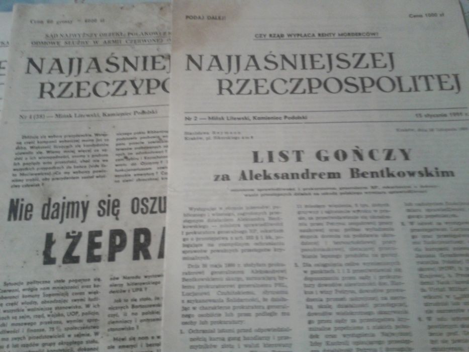 Stare biuletyny "Najjaśniejszej..."