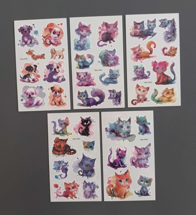 Tatuaże dziecięce KOTKI I PIESKI 5 dużych arkuszy!