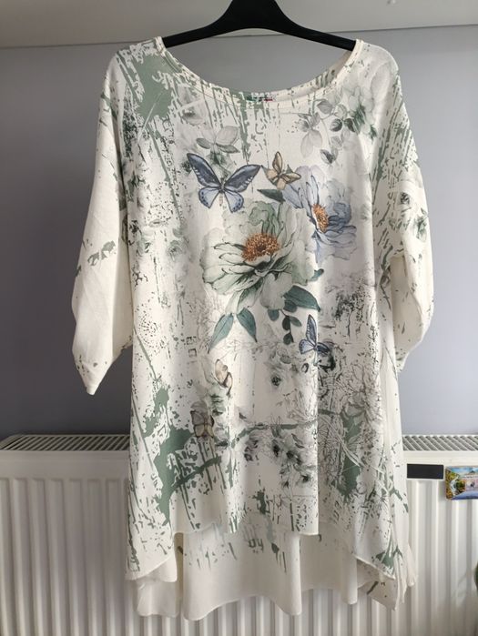 Biała tunika w kwiaty made in italy plus size wiskoza