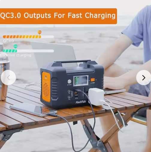 Banco de Energia Portátil - 200W FlashFish E200 + Painel Solar + AC/DC