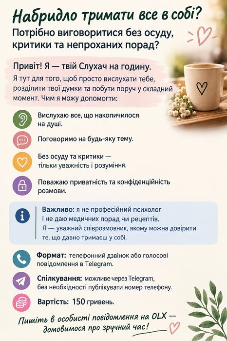 Слухачка на годину. Вільні вуха. Конфіденційно