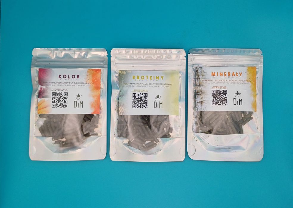 3 szt pokarmy pałeczki dla krewetek i rybek z DiM: Kolor 30g, Proteiny 30g, Minerały 30g