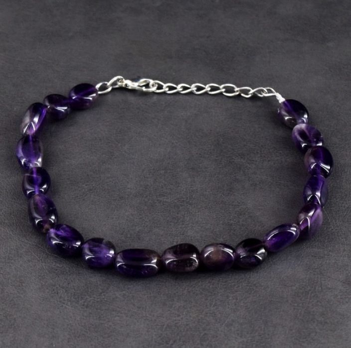 Pulseira de Contas de Ametista Natural Genuína com 59 Quilates Total