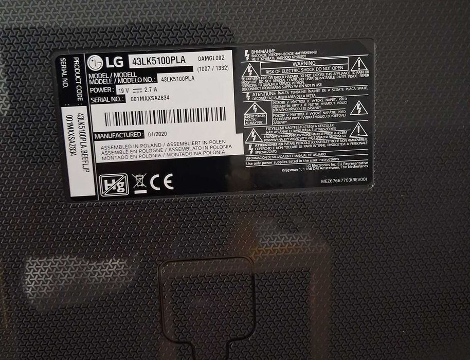LG 43" model 43LK5100, DVBT-2 HEVC