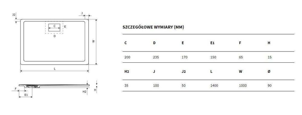 EXCELLENT brodzik kompozytowy LAVANO SLIM 140x100 prostokątny czarny