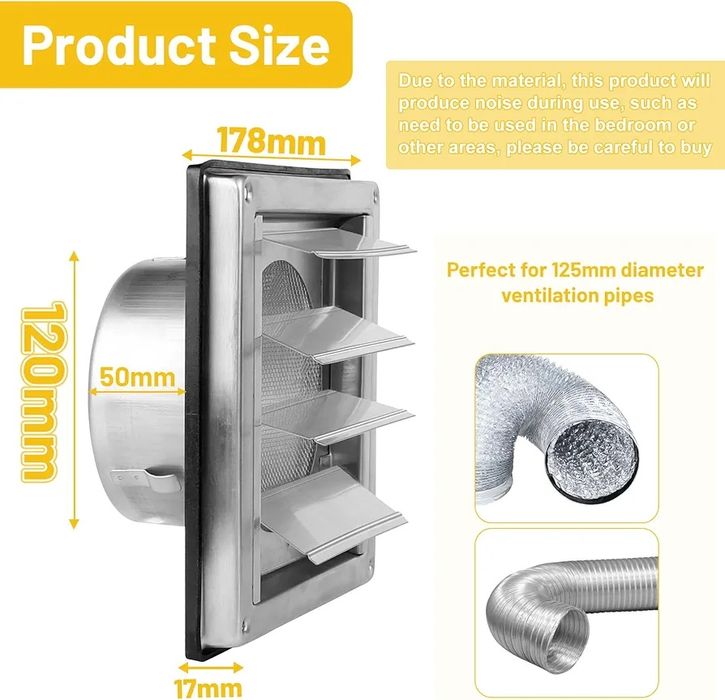 Kratka wentylacyjna Fi 125 z klapą zwrotną
