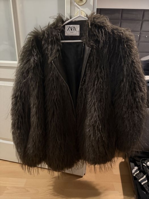 Zara kurtka bomberka z efektem futra xs-s brąz