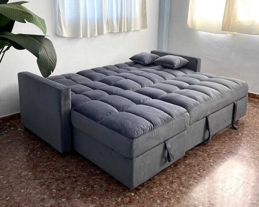 Liquidação total!! Sofá-cama, chaise longue e espaço para arrumação + portes
