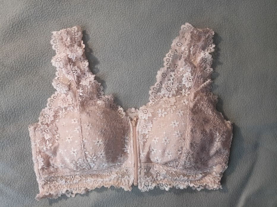 Beżowy koronkowy stanik sportowy rozm XL ok. 80 C