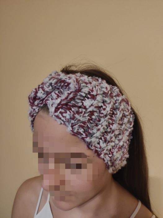 Zestaw opaska + mitenki wełna dziane handmade