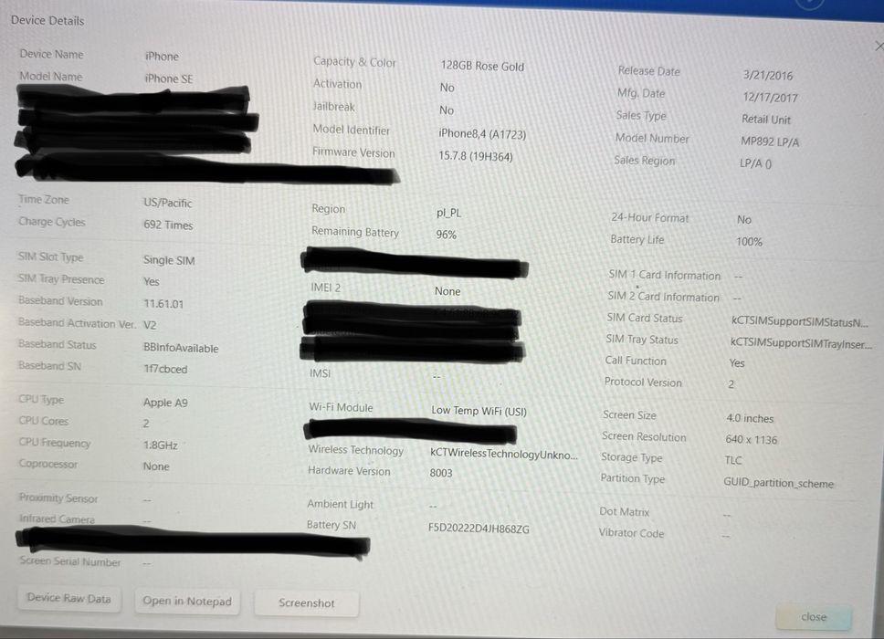 Apple iPhone SE 1. generacji 128 GB Rose Gold + pudełko i ładowarka