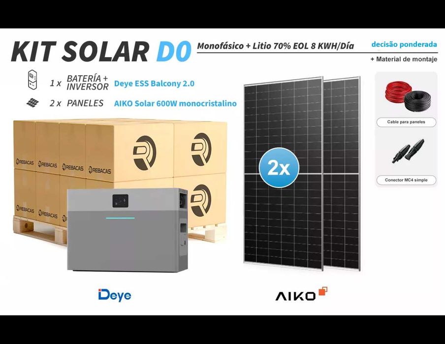 Kit de lítio Deye D0 7 kWh/dia com bateria + inversor integrado