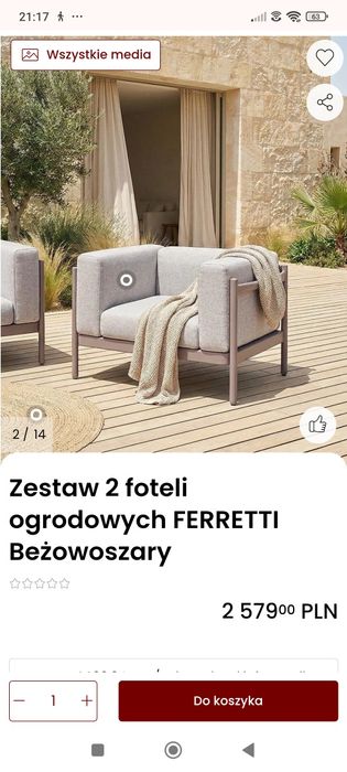 2 fotele Ferretti lekko uszkodzone -60% ceny sklepowej