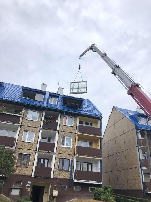 Usługi Wynajem dźwig HDS Żuraw dekarski Dach zwyżka podnośnik