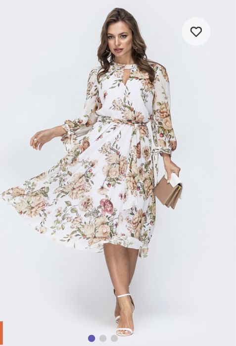 Белое шифоновое платье-миди с вырезом «капля» DRESSA