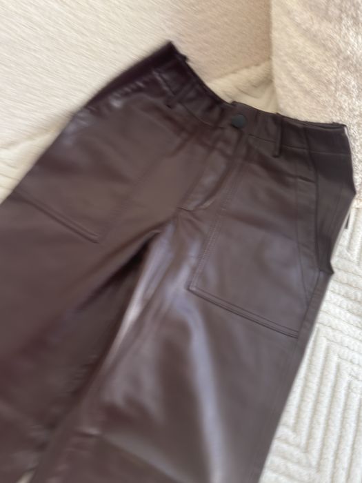 Штани шкіряні zara шоколад коричневі
