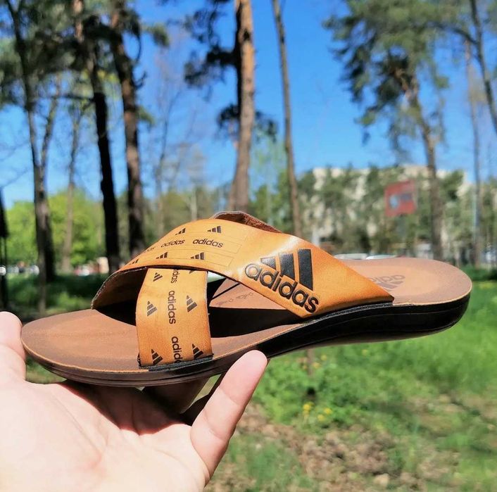 Мужские Шлёпанцы Тапочки Сланцы Рыжие Адидас