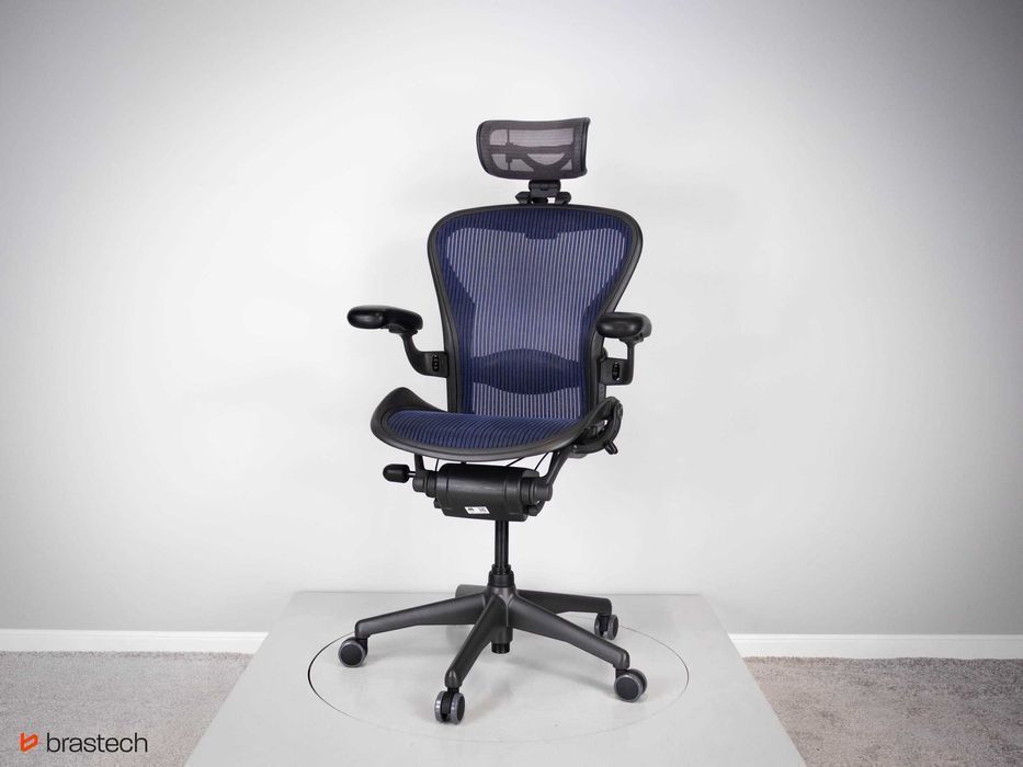Fotel biurowy Herman Miller Aeron Classic B Niebieska Siatka Zagłówek DARMOWA DOSTAWA