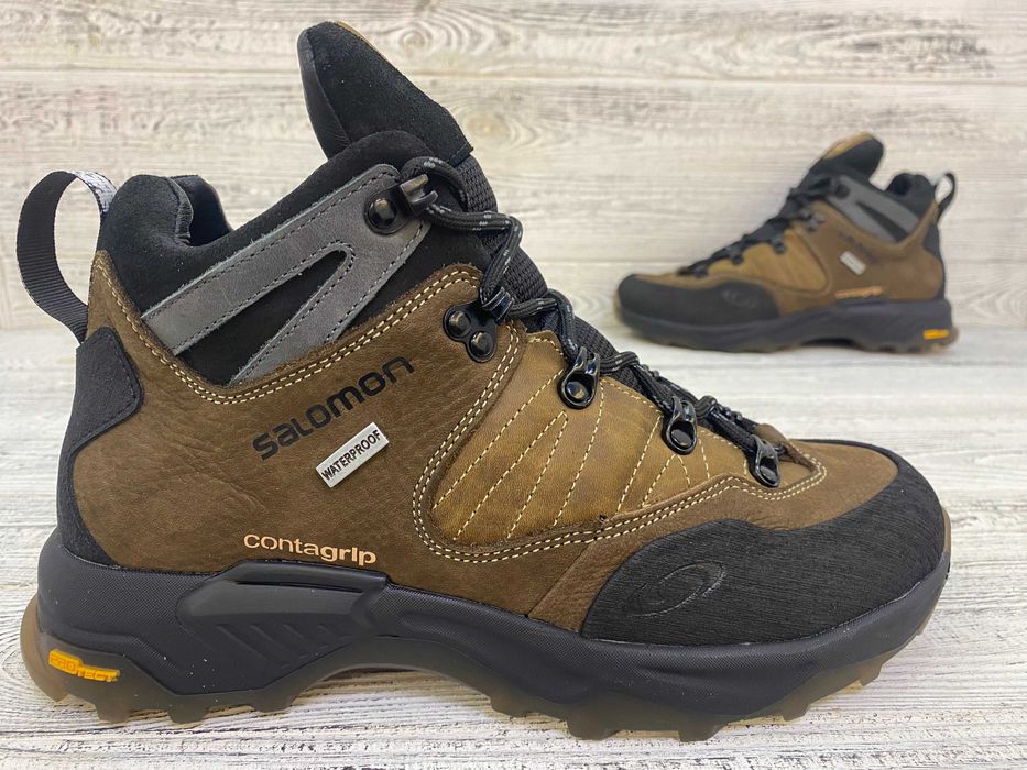 Кросівки Salomon черевики Соломон шкіра100% термо мембрана Олива Койот