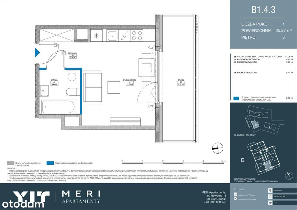 1-pokojowe mieszkanie 25m2 + balkon Bezpośrednio