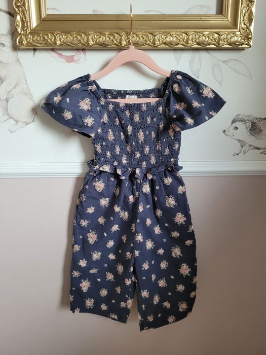 Kombinezon 92 w drobne kwiaty róże marszczona góra spodnie kuloty